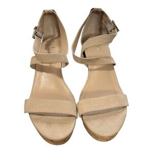 Charles David Charles Beige Suede Like Wedged Strappy Sandals Size 9.5M